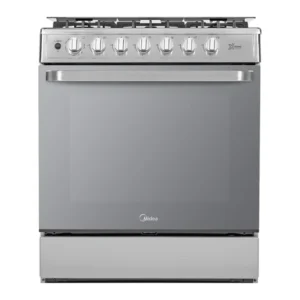 Midea Cocina a gas 30 pulgadas negra 6 quemadores capelo air fryer parrillas de hierro fundido MGS30FS1LEAMSS