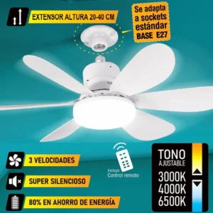 Abanico de Techo HOTECHE con Luz Led socket  20"